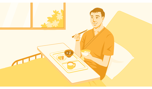 イラスト:病院食を食べる男性