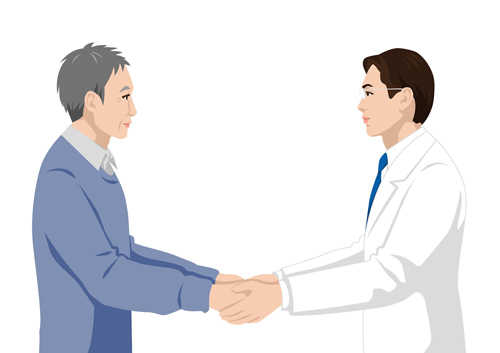 イラスト：手を取り合っている医師と患者