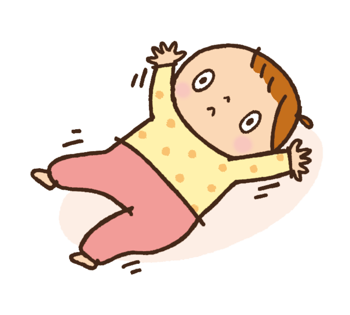 両腕をあげ、頭部を前屈する子供のイラスト