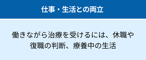 仕事・生活との両立:働きながら治療を受けるには、休職や復職の判断、療養中の生活