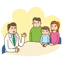 家族で医師の話を聞くイラスト
