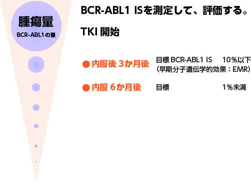 BCR-ABL1 ISを測定して、評価する。イメージ