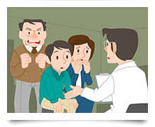 主治医から「慢性骨髄性白血病（CML）」の告知を受けるイメージ