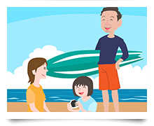 家族で海へ行くイメージ