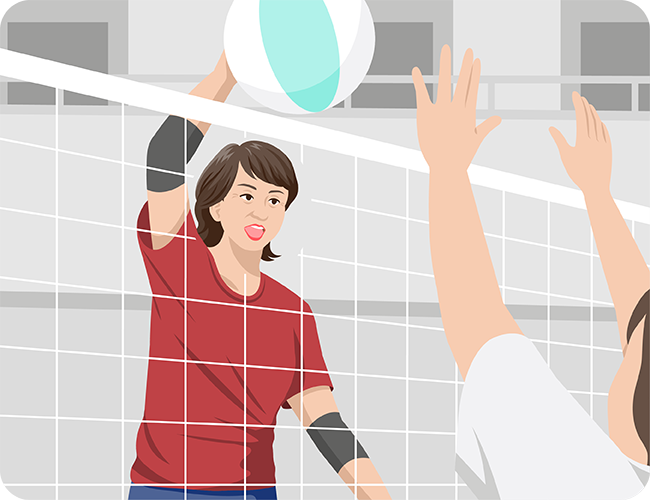 イラスト：ビーチバレーボールをする小島純子さん