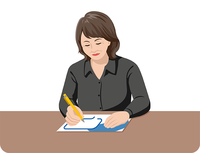 イラスト：フキダシリーフを記入している小島純子さん