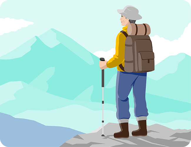 挿絵：山頂から山々を眺めているNさん