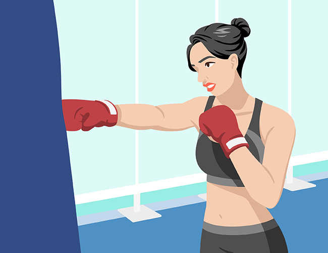イラスト：ボクシングをする女性